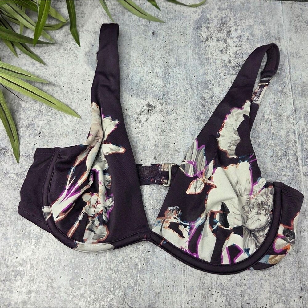 Athleta | Piha Plunge Bikini Top New Botanical Dark Purple Floral Size 34 B/C